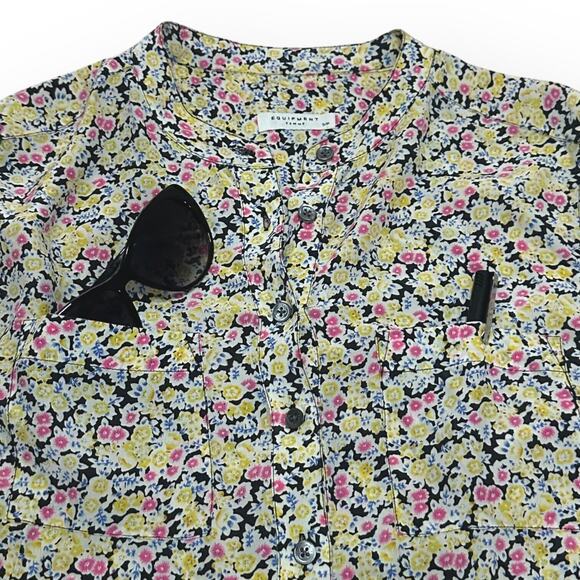 EQUIPMENT 100% Silk Hi-Low Floral Popover Blouse Split Neck Ava Relaxed Pink S - Picture 7 of 11